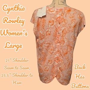Cynthia Rowley Women's Medium 100% Linen Orange Floral Top Nwt 4045-4